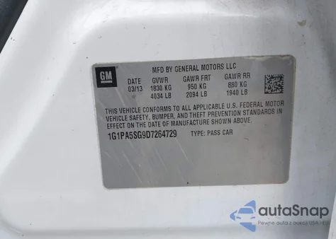 2013 Chevrolet Cruze Ls Auto z USA, uszkodzony, nr VIN 1G1PA5SG9D7264729